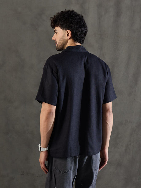 Black Linen Cut and Sew Shirt Shirts Fugazee 