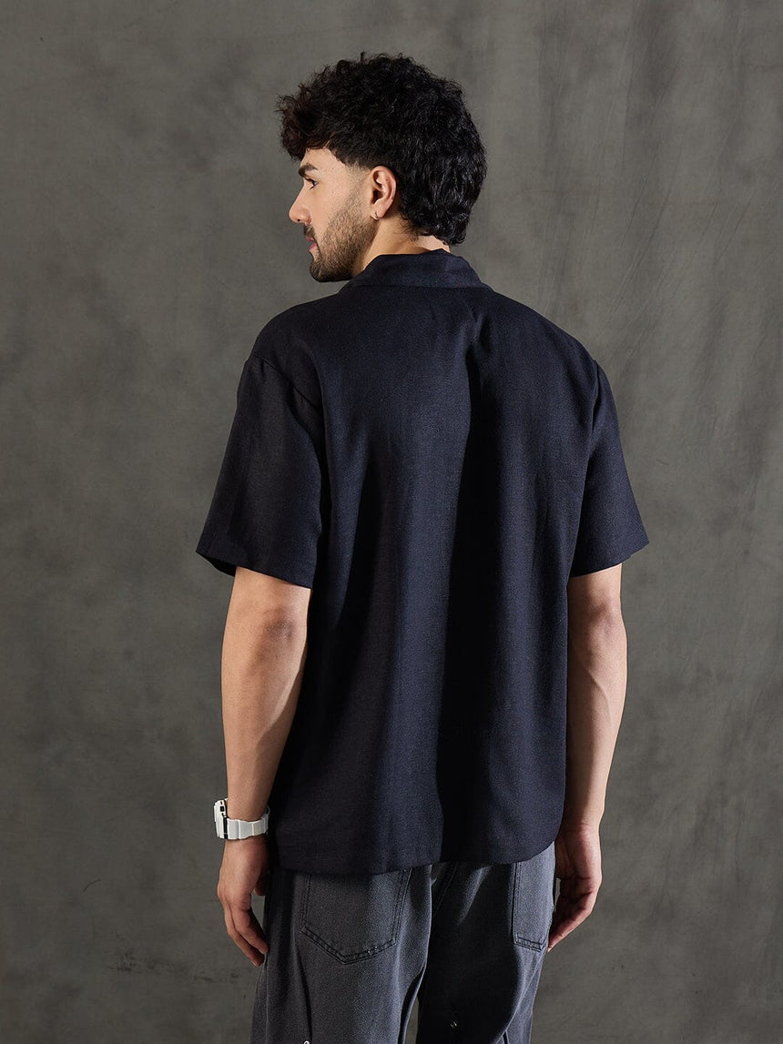 Black Linen Cut and Sew Shirt Shirts Fugazee 