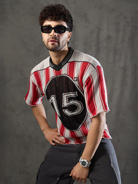 Red Striped Knitted Jersey Tshirt T-shirts Fugazee 