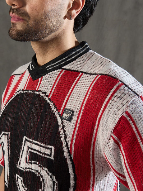 Red Striped Knitted Jersey Tshirt T-shirts Fugazee 