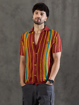 Paprika Red Striped Crochet Knitted Shirt Shirts Fugazee 