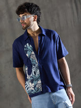 Navy Linen Cut and Sew Shirt Shirts Fugazee 