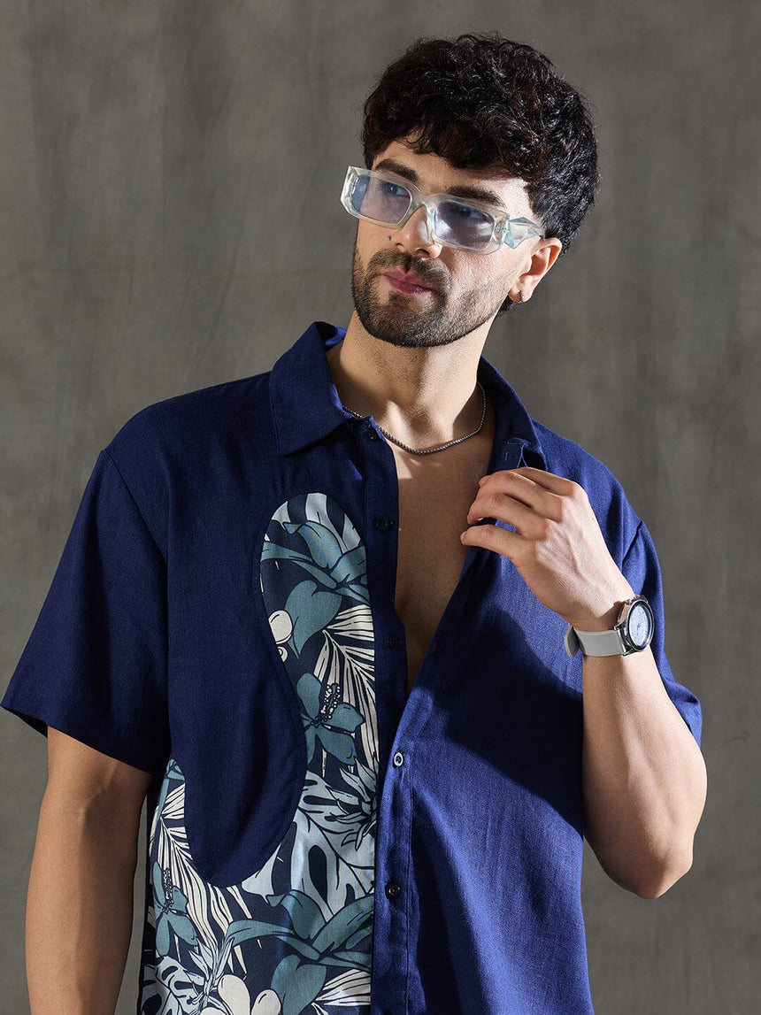 Navy Linen Cut and Sew Shirt Shirts Fugazee 