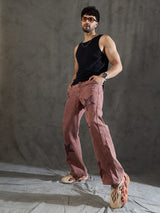 Copper Brown Star Embroidery Flared Denim Jeans Fugazee 