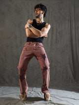 Copper Brown Star Embroidery Flared Denim Jeans Fugazee 