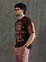 Brown Bleach Wash Japanese Graphic Oversized Tshirt T-shirts Fugazee 