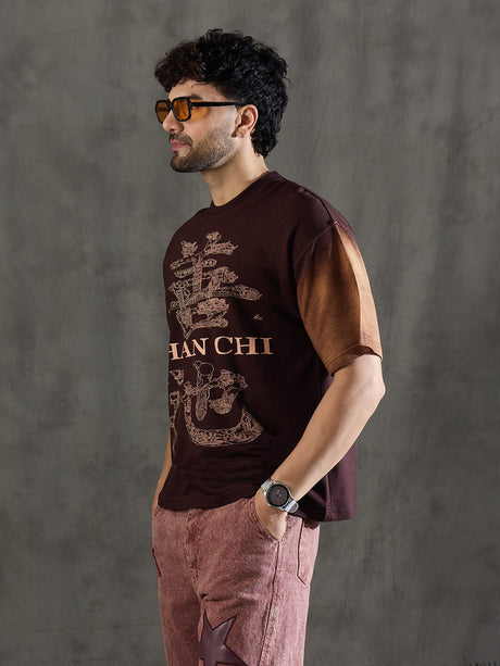 Brown Bleach Wash Japanese Graphic Oversized Tshirt T-Shirts Fugazee 