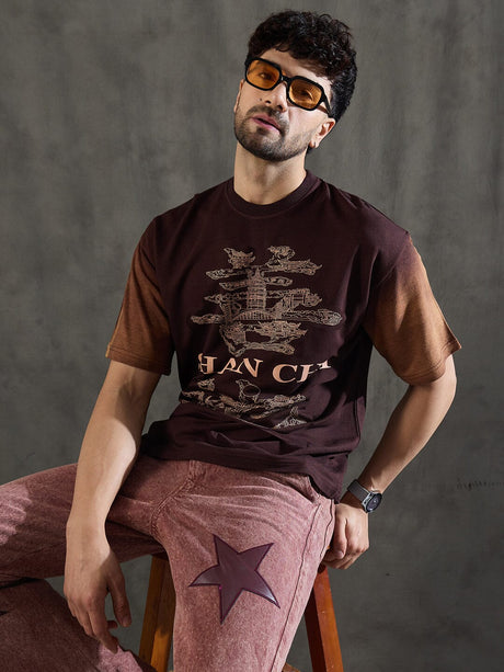 Brown Bleach Wash Japanese Graphic Oversized Tshirt T-Shirts Fugazee 