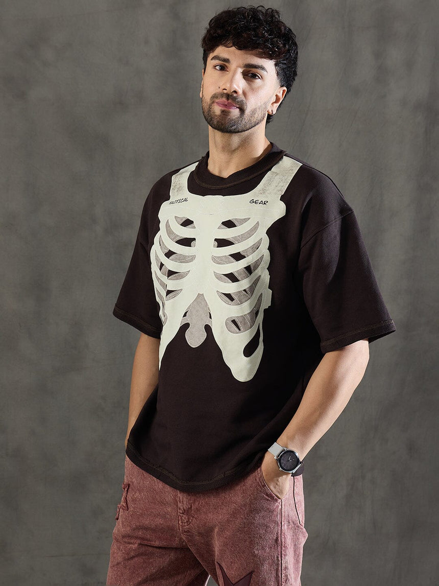 Brown Rib Cage Graphic Oversized Tshirt T-shirts Fugazee 
