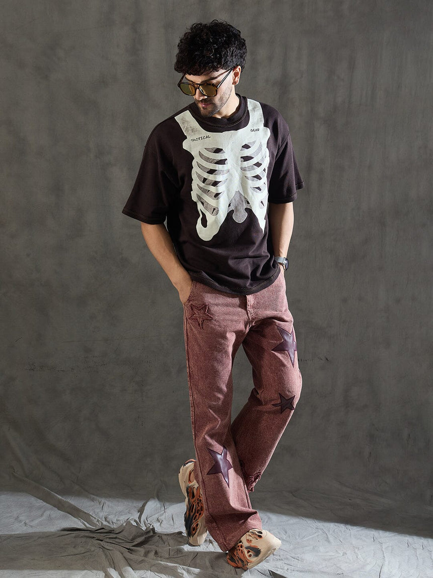 Brown Rib Cage Graphic Oversized Tshirt T-shirts Fugazee 