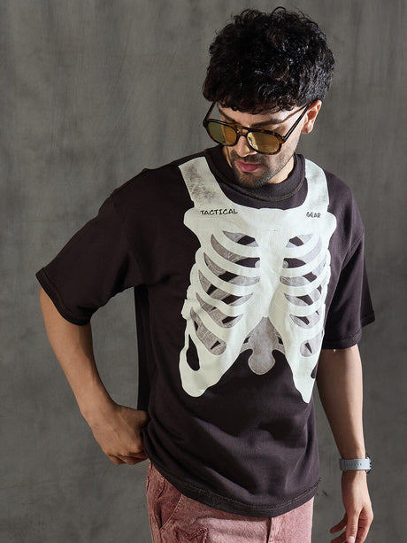 Brown Rib Cage Graphic Oversized Tshirt T-shirts Fugazee 