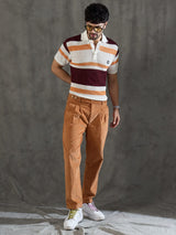 White Striped Knitted Polo Tshirt T-shirts Fugazee 