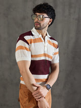 White Striped Knitted Polo Tshirt T-shirts Fugazee 