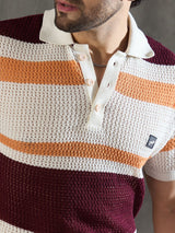 White Striped Knitted Polo Tshirt T-shirts Fugazee 