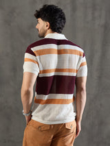 White Striped Knitted Polo Tshirt T-shirts Fugazee 