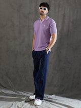 Lavender Textured Knitted Polo Tshirt T-shirts Fugazee 