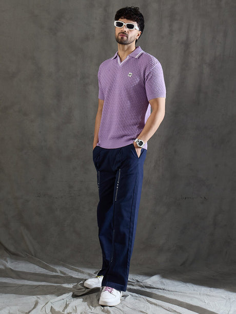 Lavender Textured Knitted Polo Tshirt T-shirts Fugazee 