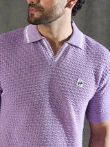 Lavender Textured Knitted Polo Tshirt T-shirts Fugazee 