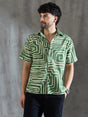 Olive Abstract Print Linen Shirt Shirts Fugazee 