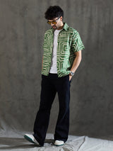Olive Abstract Print Linen Shirt Shirts Fugazee 