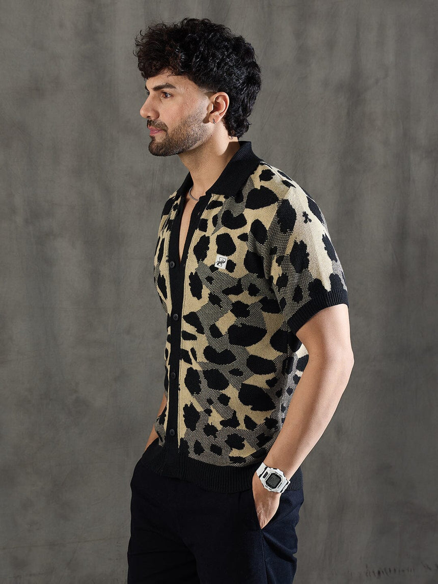 Black and Beige Leopard Print Crochet Shirt Shirts Fugazee 