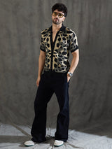 Black and Beige Leopard Print Crochet Shirt Shirts Fugazee 