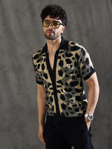 Black and Beige Leopard Print Crochet Shirt Shirts Fugazee 