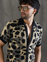 Black and Beige Leopard Print Crochet Shirt Shirts Fugazee 