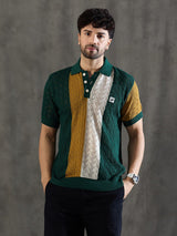 Green Striped Knitted Crotchet Polo Tshirt T-shirts Fugazee 