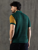 Green Striped Knitted Crotchet Polo Tshirt T-shirts Fugazee 