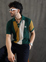 Green Striped Knitted Crotchet Polo Tshirt T-shirts Fugazee 
