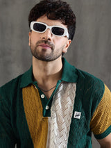 Green Striped Knitted Crotchet Polo Tshirt T-shirts Fugazee 