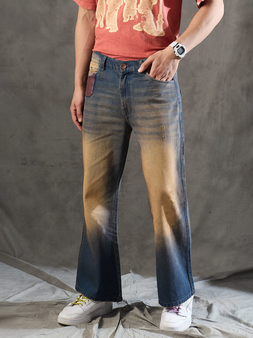 Indigo Super Flared Dusty Cow Boy Denim Jeans Fugazee 