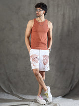 White Denim Lion Embroidery Shorts Shorts Fugazee 