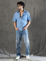 Ice Damaged Hem Short Sleeve Oversized Shirt Shirts Fugazee 