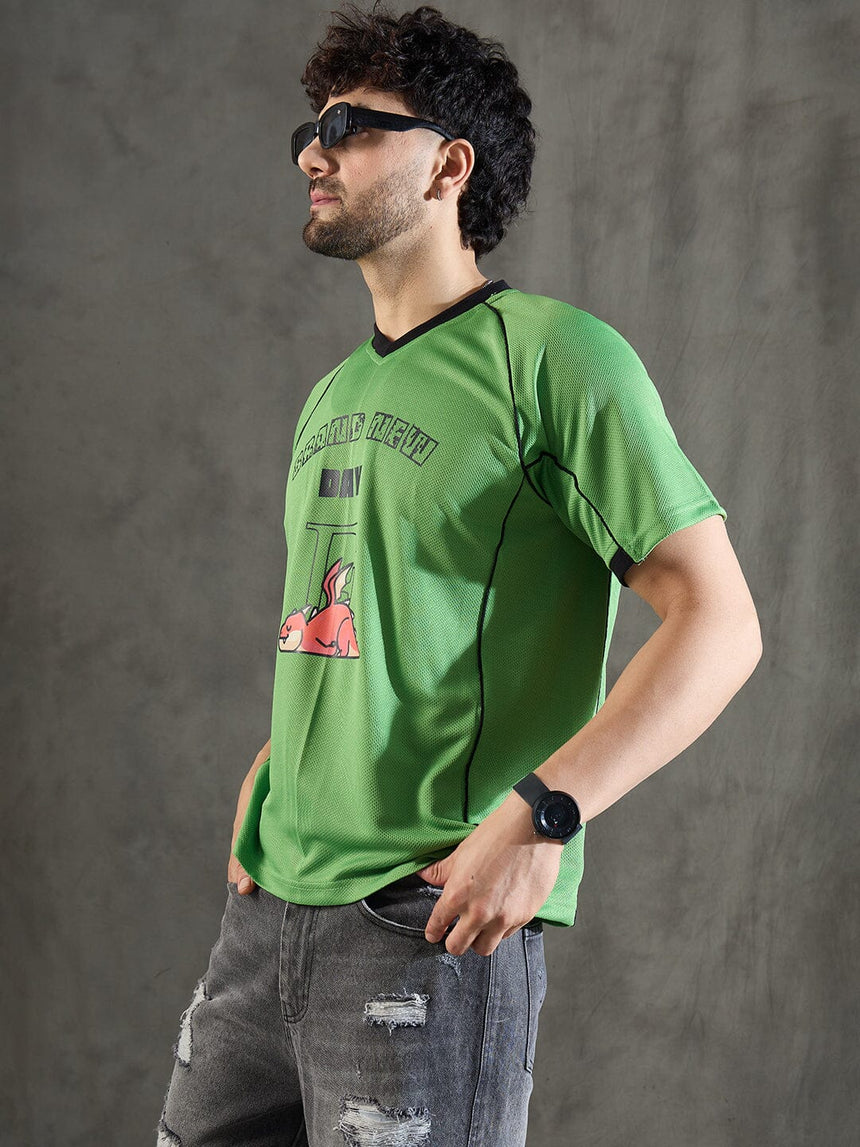 Lime Green Cut and Sew Sporty Jersey Tshirt T-shirts Fugazee 
