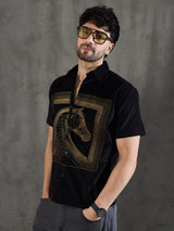 Black Corduroy Horse Embroidery Shirt Shirts Fugazee 