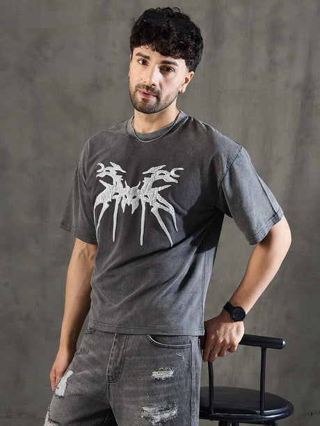Charcoal Washed Bat Graphic Oversized Tshirt T-Shirts Fugazee 