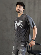 Charcoal Washed Bat Graphic Oversized Tshirt T-Shirts Fugazee 