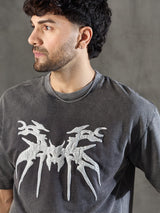 Charcoal Washed Bat Graphic Oversized Tshirt T-Shirts Fugazee 