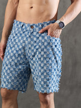 Ice Checkered Frayed Denim Shorts Shorts Fugazee 