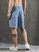Ice Checkered Frayed Denim Shorts Shorts Fugazee 