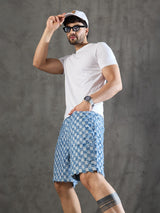 Ice Checkered Frayed Denim Shorts Shorts Fugazee 