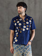 Navy Daisy and Bees Embroidery Corduroy Shirt Shirts Fugazee 