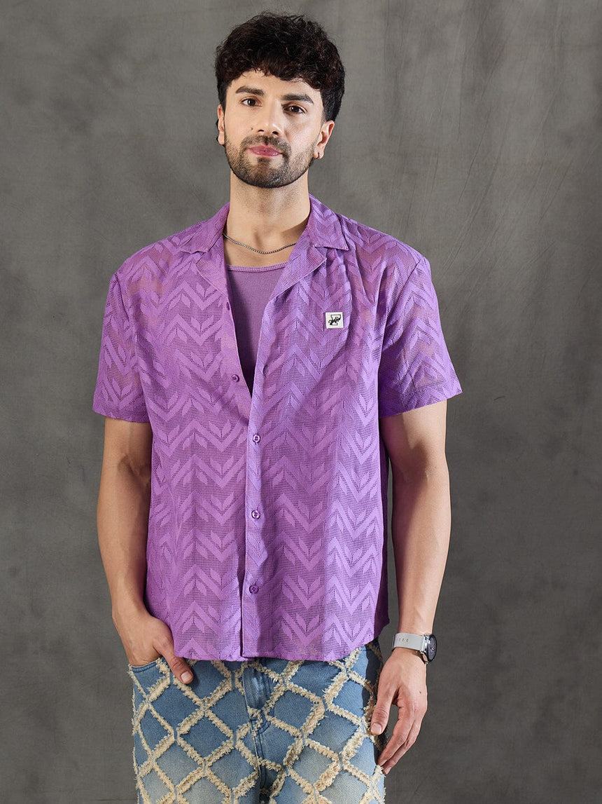 Violet Dyed Lace Cuban Shirt With Muscle Fit Vest Shirts Fugazee 