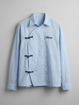 Sky Checkered Chinese Knot Buttoned Cropped Shirt Shirts Fugazee 