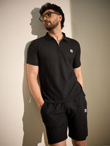 Black Textured Knitted Coord Set Clothing Set Fugazee 