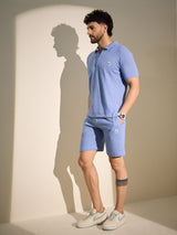 Airy Blue Textured Knitted Coord Set Clothing Set Fugazee 