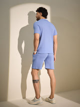 Airy Blue Textured Knitted Coord Set Clothing Set Fugazee 