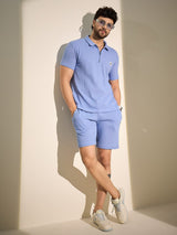 Airy Blue Textured Knitted Coord Set Clothing Set Fugazee 
